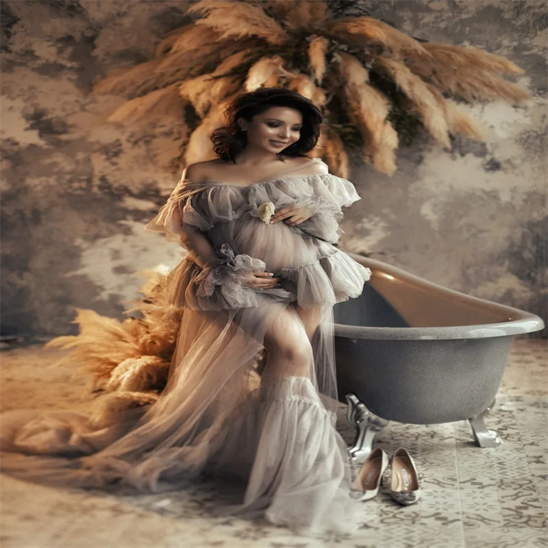 Серое Ночное платье для беременных одежда сна невесты халаты с Боковым Разрезом