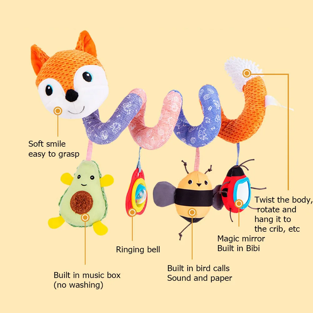 Soft Plush Infant Crib Mobile Bed Stroller Cartoon Animal Fox Toys Hanging Spiral Rattles Sound Paper Baby Early Educational Toy | Игрушки и