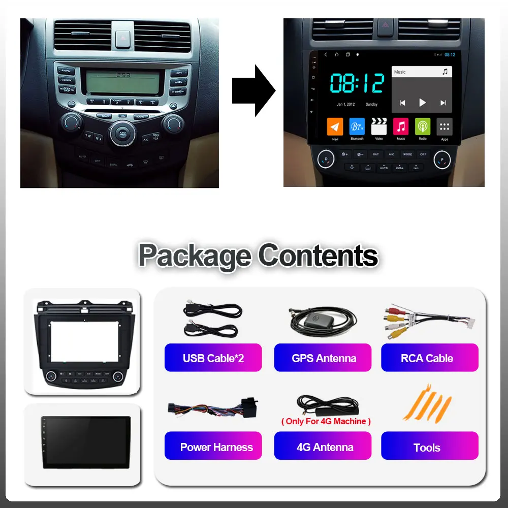 Автомобильный мультимедийный плеер 4G магнитола на Android с GPS Wi-Fi Bluetooth для Honda Accord 7