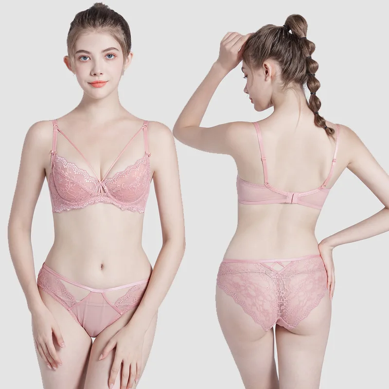 Biiggxx Sexy transparent lace underwear bra set push steel rubber ultra-thin pants French plus size women's 2-piece set