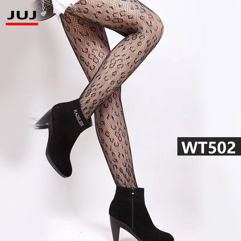 Модные сексуальные женские черные чулки в сеточку жаккардовые гетры с рисунком