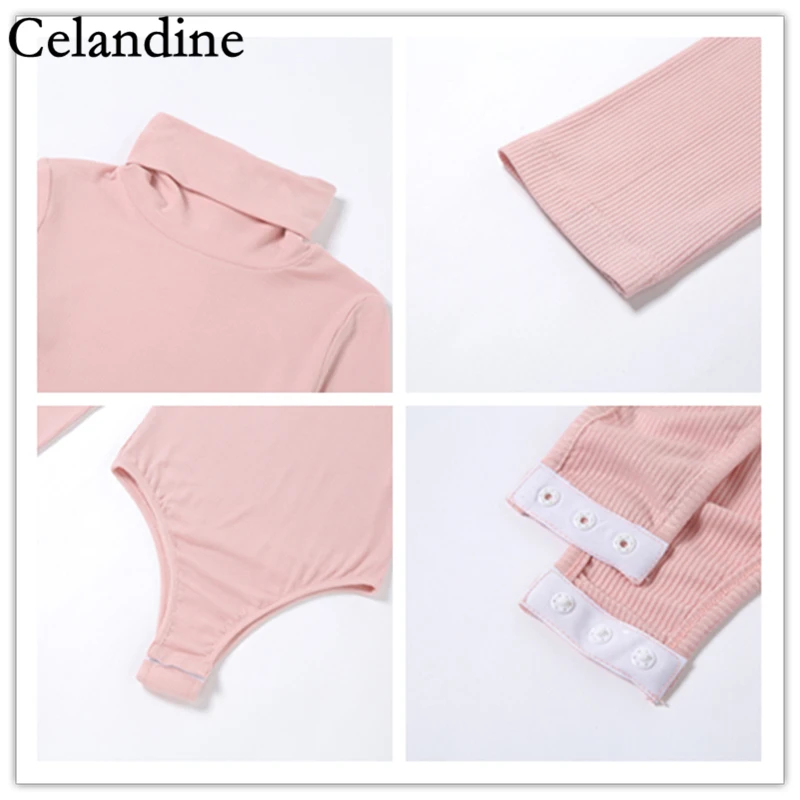 

Celandine Autumn Winter Sexy Long Sleeve Turtleneck Skinny Bodysuit Women Fashion Casual Elastic Rompers Ladies Body Tops 2020