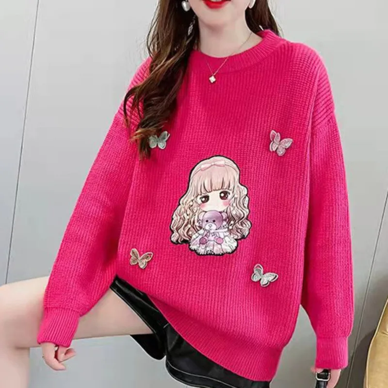 

Sweater Women's Pullover Slim Fit Lovely Pattern Butterfly Sweaters Female Long Sleeve Tops Knitted Embroidery Jumper Autumn Top