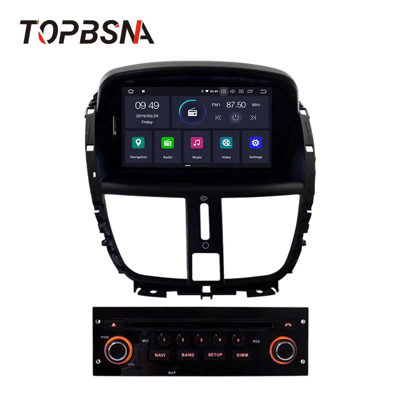 Автомобильный DVD-плеер TOPBSNA на Android 10 для Peugeot 207 2008-2014 с GPS-навигацией 1 din