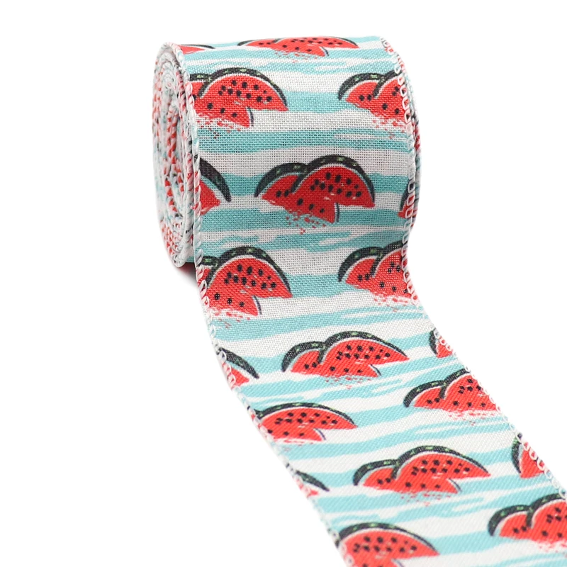 

2.5" 63MM 6 Yards Lemon Watermelon Wired Edge Ribbon For Summer Party Craft & DIY, Butterfly Bow, Wreath, Y2021060702