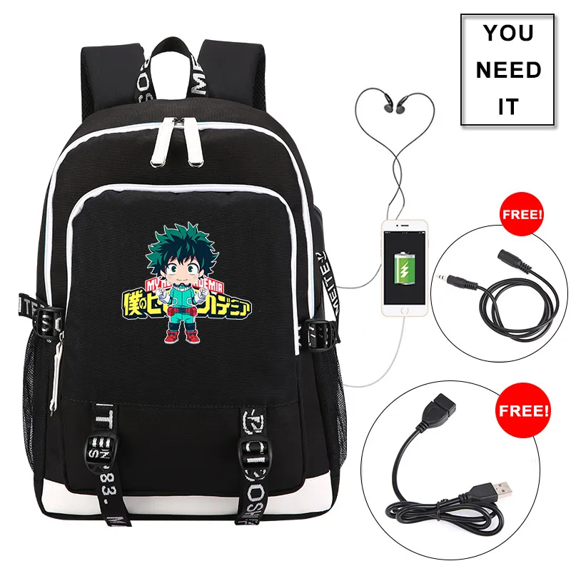 Рюкзак моя геройская академия Midoriya Izuku школьные ранцы с USB зарядкой унисекс