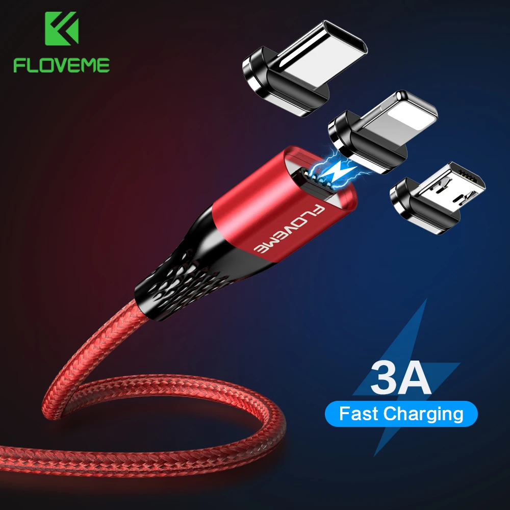 Магнитный кабель FLOVEME для iPhone 3A быстрой зарядки Micro USB Type-C Samsung Xiaomi Huawei магнитный