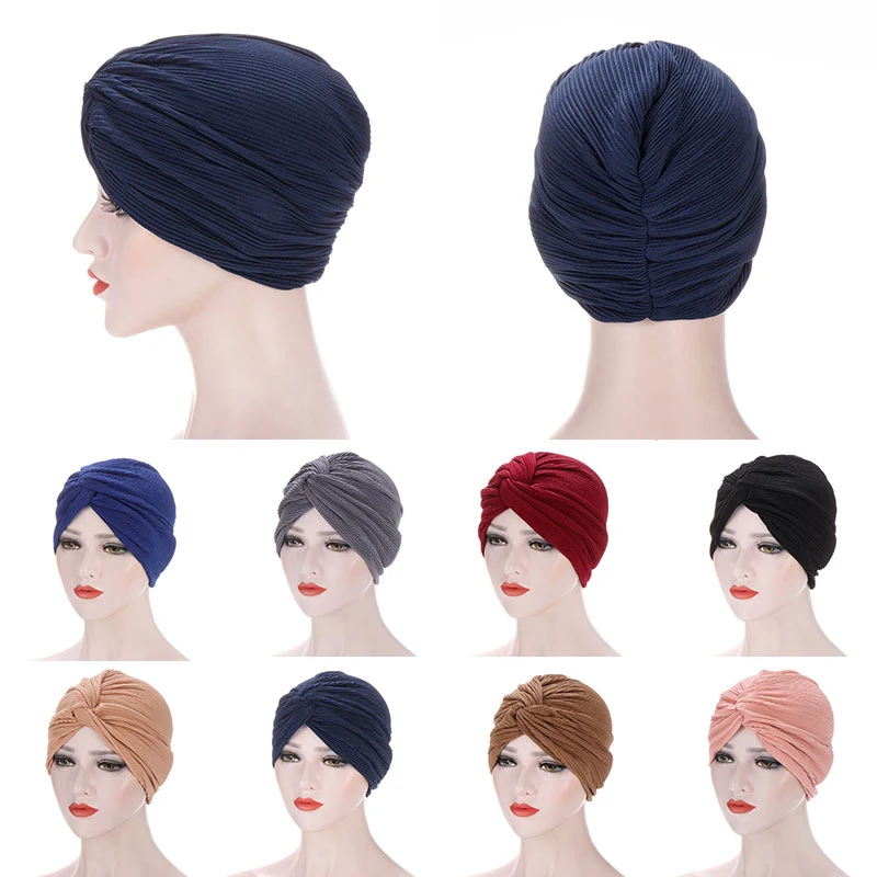 

Cross Knotted Turban Hat Women Soft Inner Hijab Caps Winter Warm Muslim Headscarf Female Hijabs Casual Headbands Indian Hats