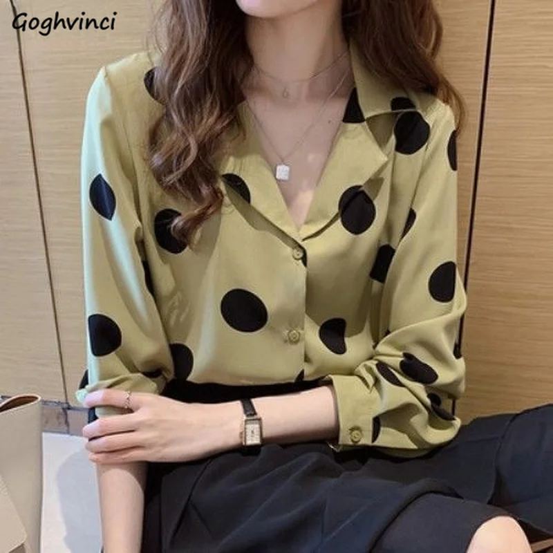 

Shirts Women Chiffon Spring Polka Dot Loose Notched All-match Plus Size S-4xl Classic Elegant Tops Chiffon Ulzzang Ladies Chic