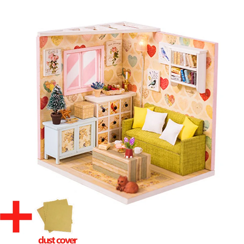M010 with cover Кукольный дом мебель DIY Миниатюрная модель пылезащитный чехол 3D Деревянный кукольный домик рождественские подарки игрушки для детей дневник котенка H013# E - Цвет: M010 with cover