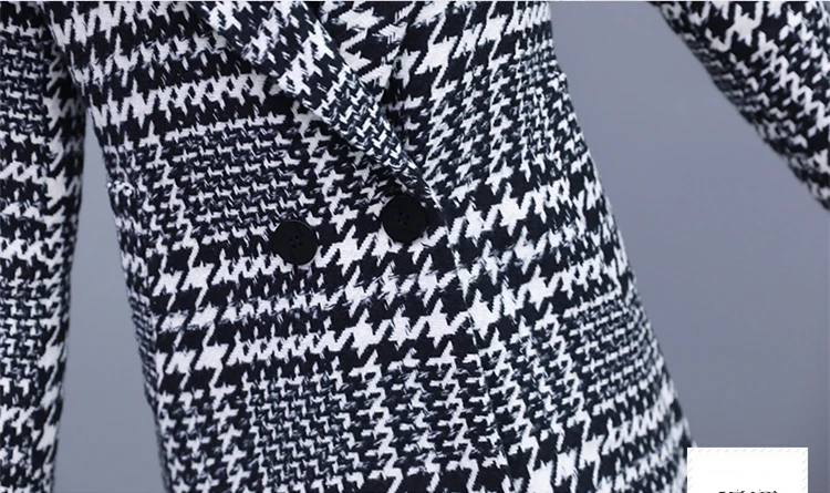 

Autumn Winter Houndstooth 2 Piece Sets Outfits Women Plus Size Woolen Suit Coat And Mini Skirt Korean Office Elegant Sets 2020