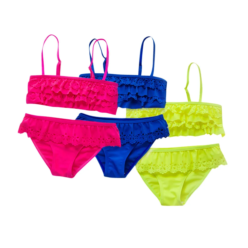 Для детей девочек пляжные бикини купальный костюм + шорты комплект сплошной цвет