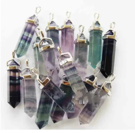 

1pcs natural fluorite quartz crystal point wand pendant free-shipping