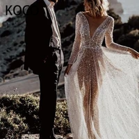 macdugal wedding dresses 2021 v neck tulle long sleeves beach bride gowns illusion sequined robe de mari%c3%a9e sexy women clothes
