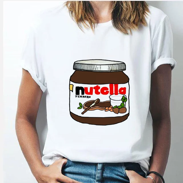 

nutella Kawaii Print tshirt Graphic Cute Cartoon T shirt Korean Style Top Tees Female Polyester Casual top women's T-shirts