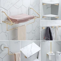 bathroom hardware accessories set brass marble clothes hanger towel bar tissue rack toilet brush holder corner shelf robe hook