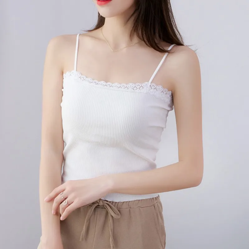 Женские майки летние Сексуальные облегающие кружевные топы на бретельках