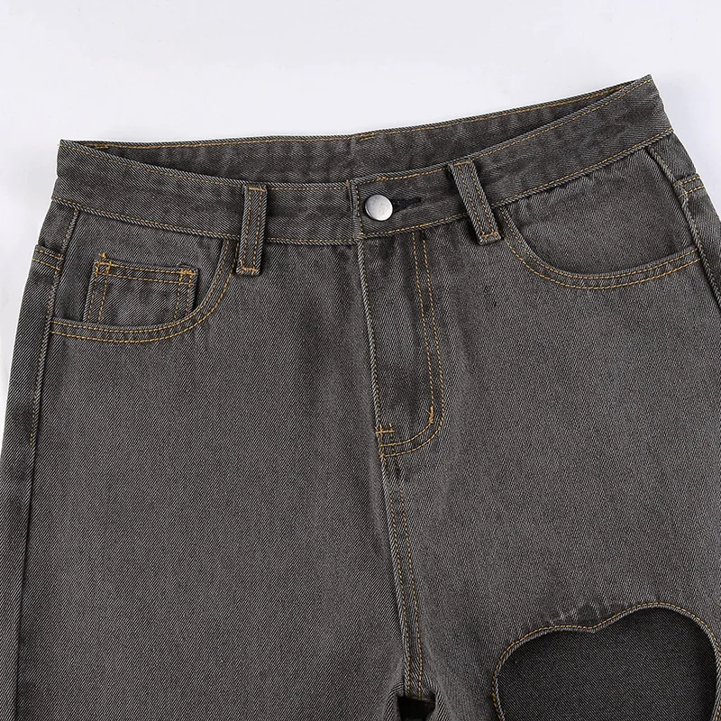 

VANCROCHE Streetwear Black Jeans for Teenage Girls Ragged Vintage Summer Outfits LOVE Chic Broken Knees Woman High Waist Pants