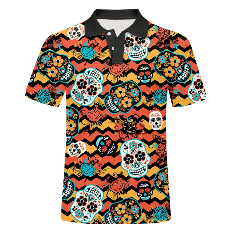 

New 3D POLO Printed Skull Stripe Fashion Summer Hot Off Harajuku Floral High Quality Sports Polo Short Sleeve Oversized Top 6XL