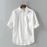 mens linen half sleeve shirt ethnic mandarin collar blouse top casual retro