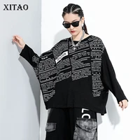 xitao letter patchwork t shirt women loose fashion personality all match batwing sleeve 2020 new autumn tee goddess fan zp3258