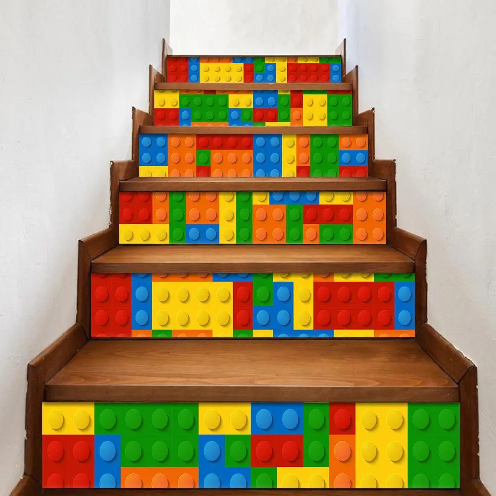 6 шт./компл. DIY Детские декоративные наклейки Lego для лестницы гостиной ПВХ
