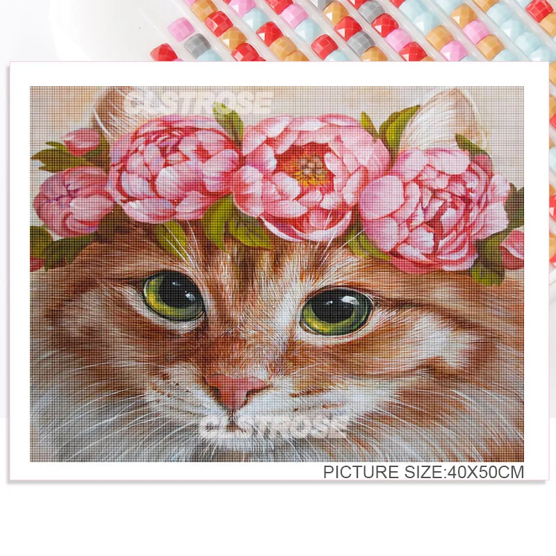 

Animal Diamond Painting Cute Cat 5D Diy Oil Painting Flower Orange Cat Diamond Fragments Can Be Customized Home Wall Decoration
