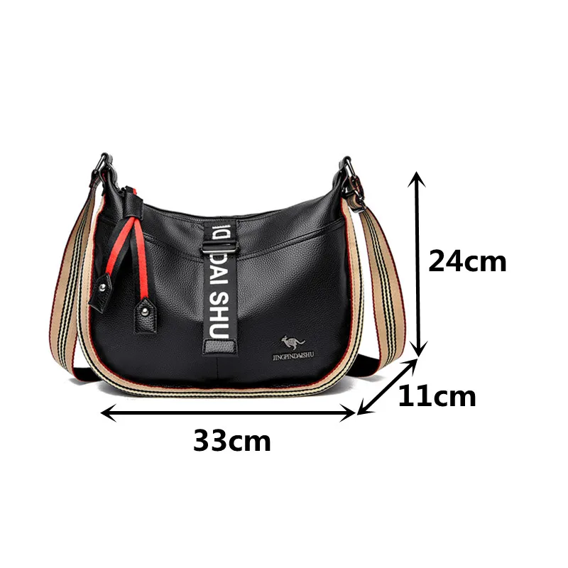 

Luxury Soft Leather Messenger Bags for Women 2021 Black Brand Designer Hobo Crossbody Bags Female Wide Shoulder Strap Pillow Bag