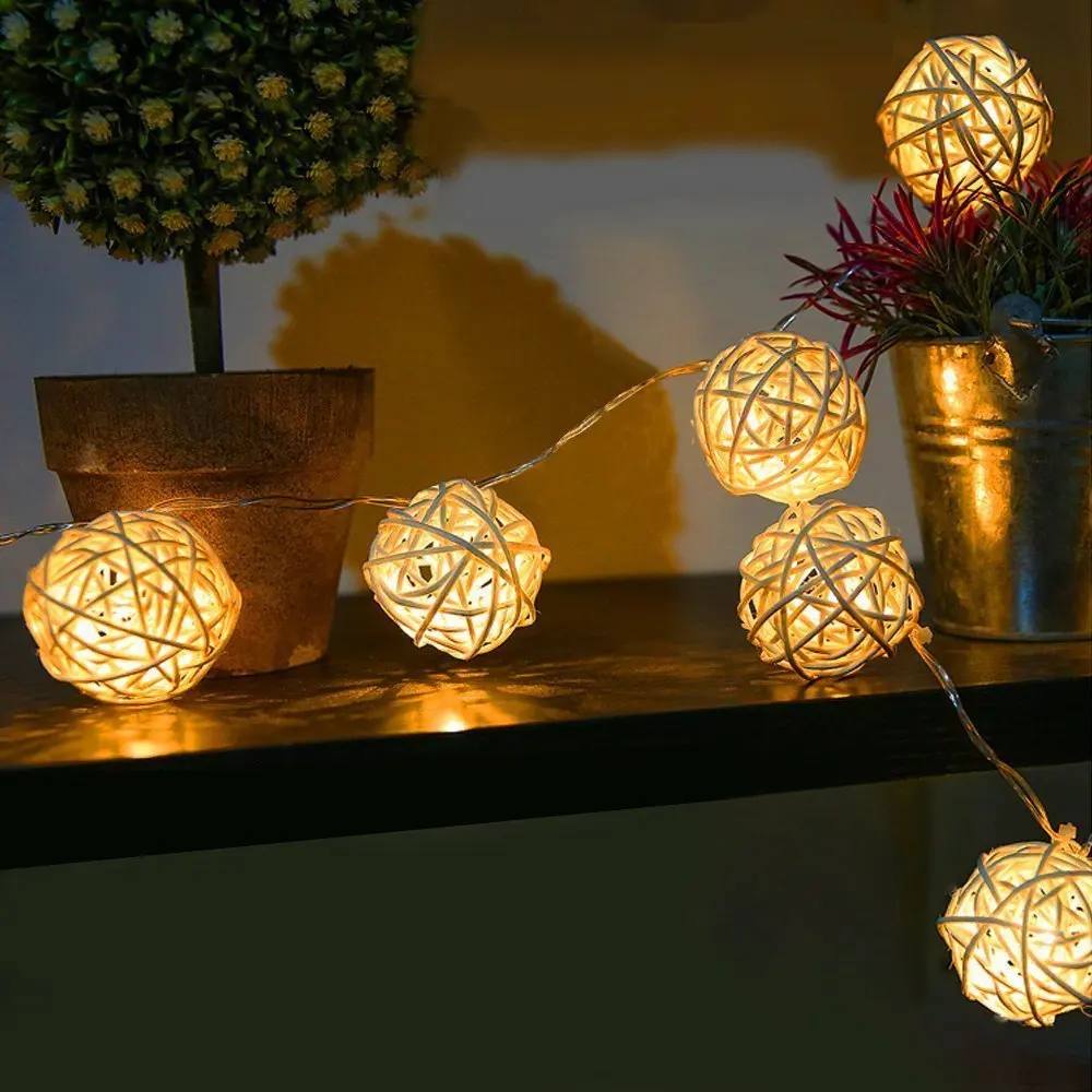 LED String Lamps 6M Rattan Balls Fairy Garland Lamps Battery Operated Wedding Christmas Home Garden Indoor Decoration