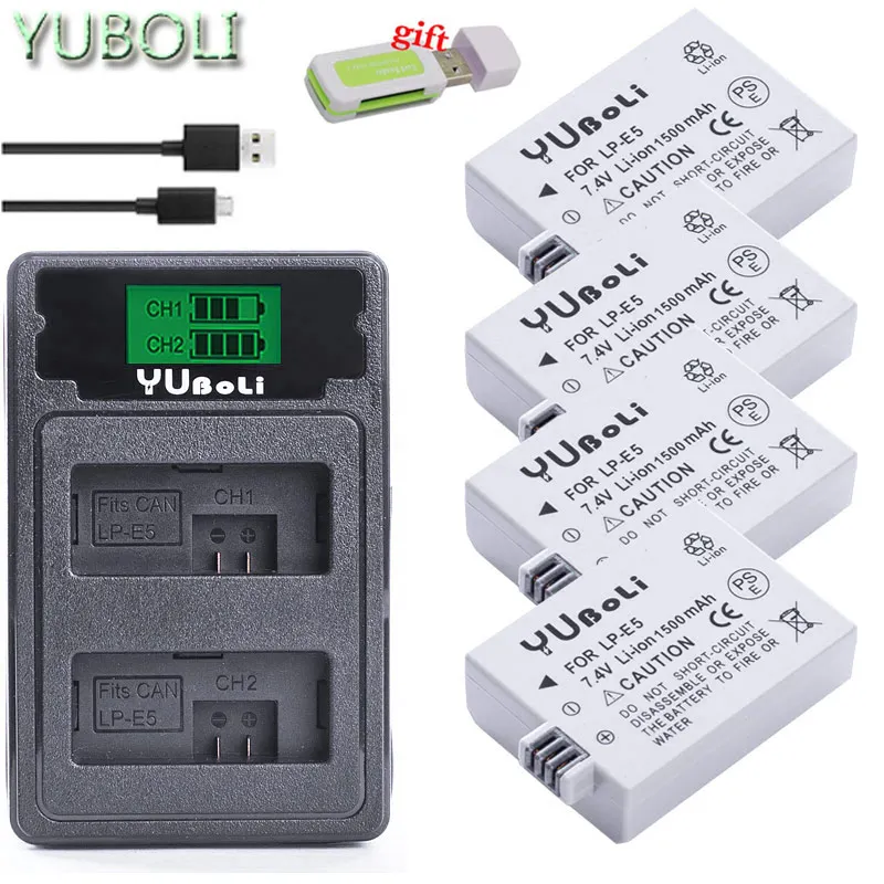 charger and 4battery 4x батарея LP-E5 LP E5 LPE5 батарея+ двойное зарядное устройство для Canon EOS 450D 500D 1000D Rebel XS XSi T1i KISS X2 X3 F SLR камера - Цвет: charger and 4battery