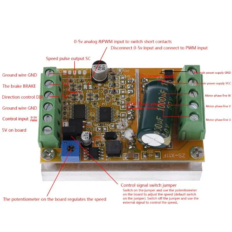 

350W 5-36V DC Motor Driver Brushless Controller BLDC Wide Voltage High Power Three-phase Tools-