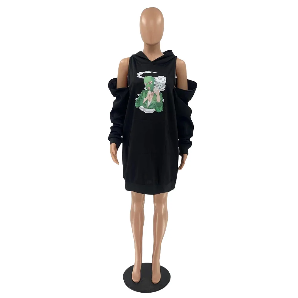 

2021 High Quality Long Sleeves Zipper off shoulder loose women clothing dress