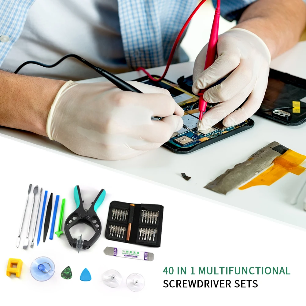 

Phone Repair Tool Set Opening Pry Repair Tool 40 in 1 Cellphone Screwdrivers Kit Strong Toughness Metal Portable Supplies