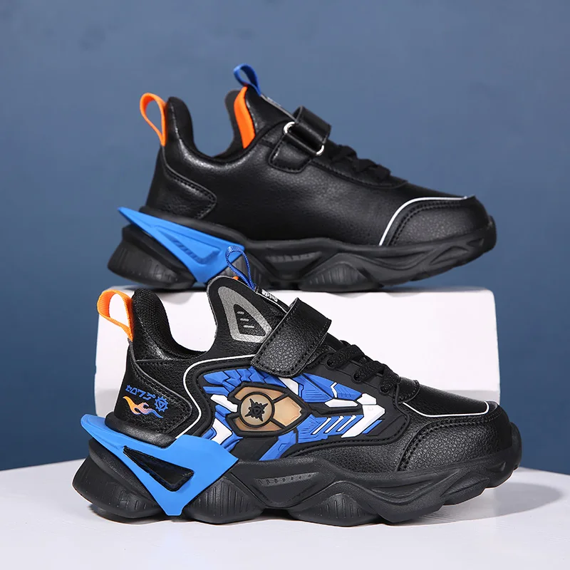 JIEMIAO 2021 Fashion Kids Mecha Cartoons Sneakers for Boys Girls Sports Shoes Non-slip Children Leather Waterproof Casual Shoes