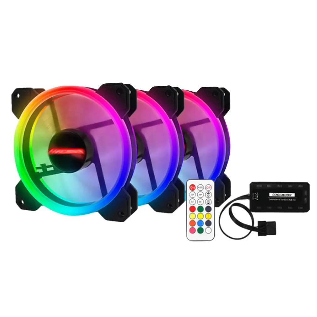 

3-Pack LED Cooling Fan RGB 120mm 12V w/ Remote Control For Computer Case PC CPU