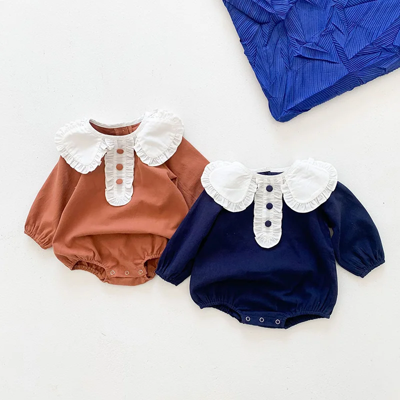

MILANCEL 2021 Baby Clothes Korean Style Girls Bodysuits Toddler Jumpsuits Peter Pan Collar Infant One Piece