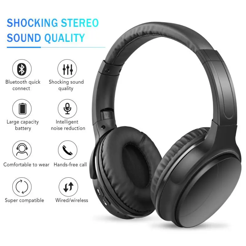 

HIFI стерео беспроводные наушники Bluetooth-совместимые наушники с шумоподавлением Музыкальная гарнитура с микрофоном для телефона планшета