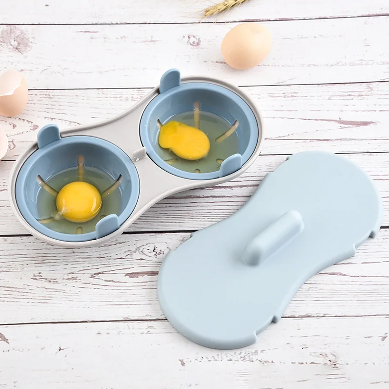 Egg Cooker Egg Poaching Cups Microwave Steamer Kitchen Gadget High Capacity Design Egg Poacher Cookware Double Cup Dual Cave images - 5