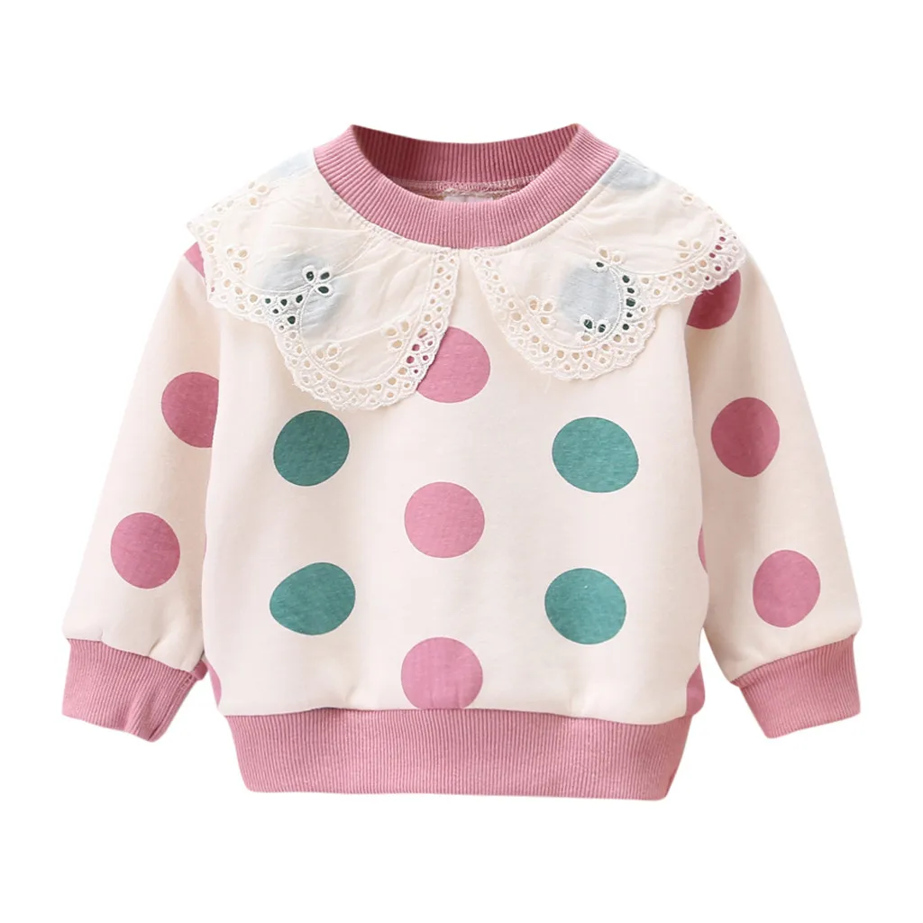 Toddler Baby Kids Girls Ruffles Dot Print Pullover Tops T-shirt Casual Clothes Children's Sweater Hoodie Autumn Winter