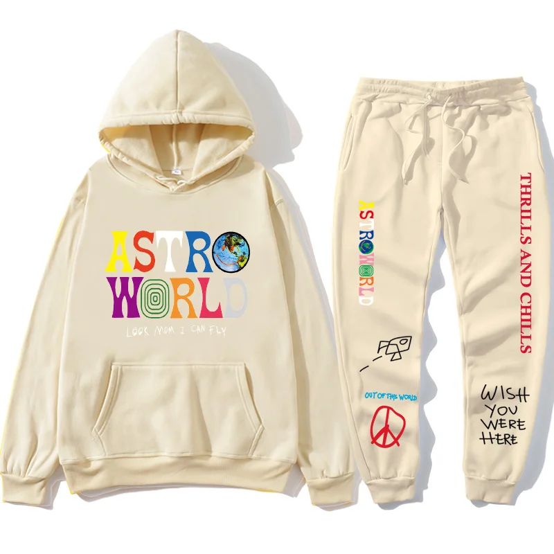 

Sportswear men's and women's two-piece hooded oversized sweatshirt trousers solid color printed hoodie suit autumn and winter le