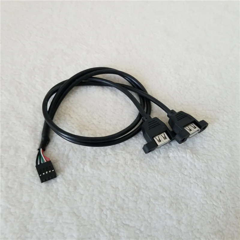 Wholesale 100pcs/lot Dual USB A Female Panel Mounting to Dupont USB 9Pin Extension Cable with Screws for PC Chassis 50cm