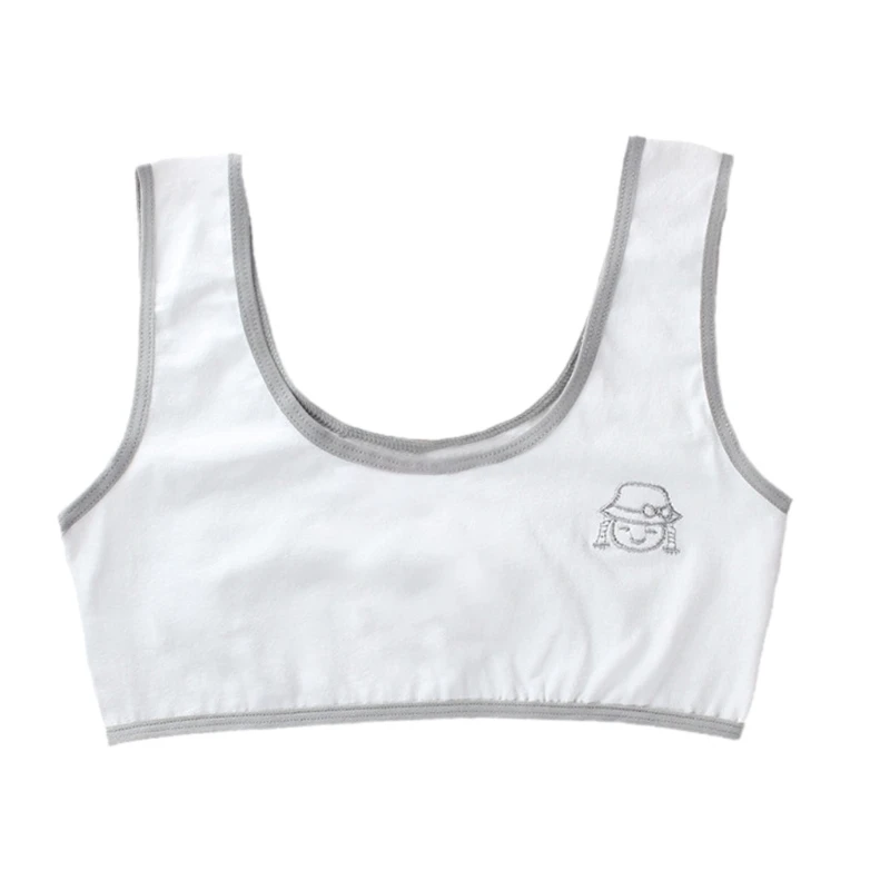 Young Girl Cotton Training Bra Teenage Student Cartoon Embroidery Underwear Soft X3UE