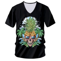 womenmen black v neck t shirt 3d funny pineapple skull print tshirts hip hop harajuku cool t shirts casual tee shirts oversize