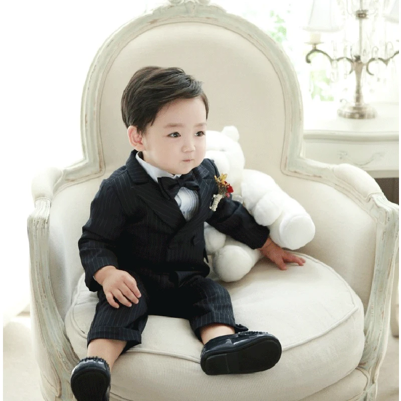 3 Pcs Black Stripes Toddler Boys Suits Birthday Wedding Formal clothes Children Suit Tuxedo Dress Party Boy cothing sets |