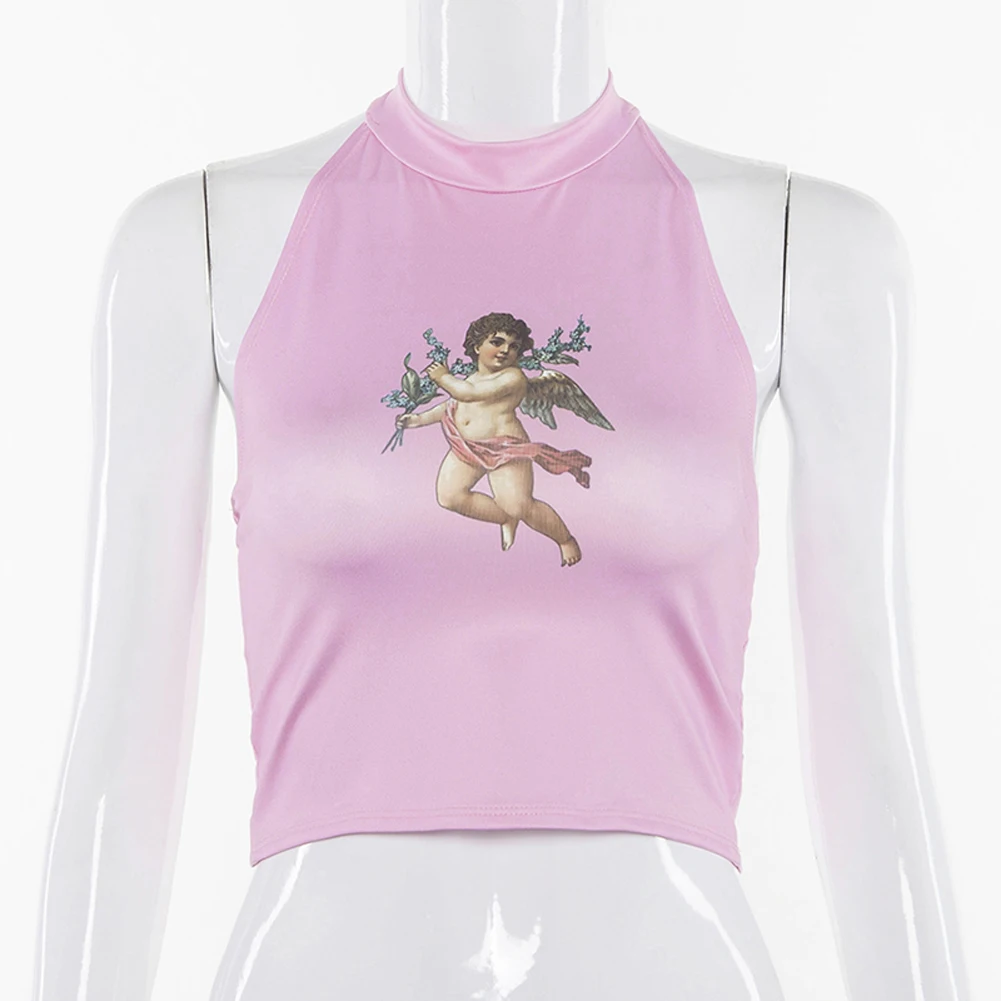 2019 сексуальные женские топы майки с принтом ангела летняя рубашка открытой