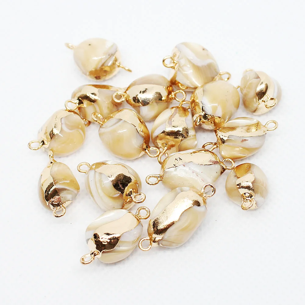 5 шт. натуральные подвески из ракушек желтого цвета позолоченные края аксессуары