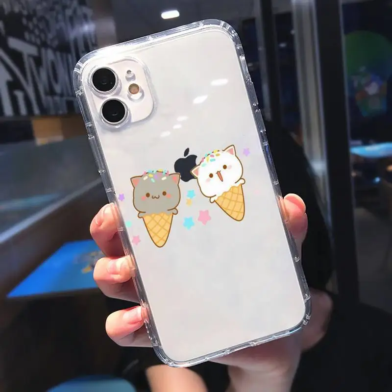 

Peach cat lovely cartoon Phone Case Transparent soft For iphone 5 5s 5c se 6 6s 7 8 11 12 plus mini x xs xr pro max