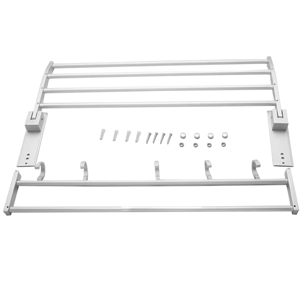 

Foldable Stand Easy Install Bathroom Kitchen Daily Space Saving Double Layer Wall Mounted Rustproof Towel Rack 5 Hooks Stable