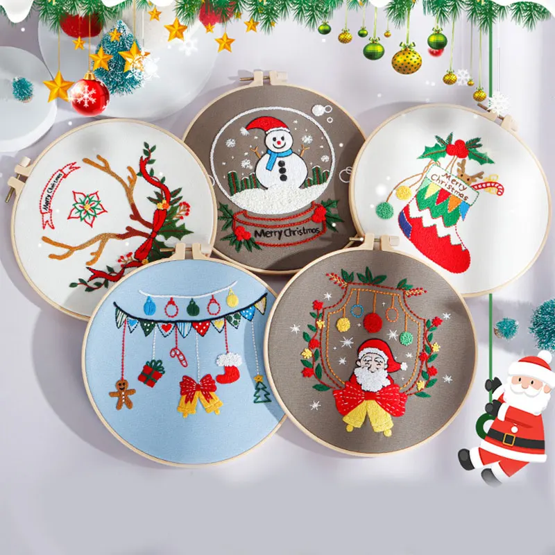 

Christmas Pattern Embroidery Starter Set Embroidery Material Package Christmas Style Embroidery Material Package Needlework Tool