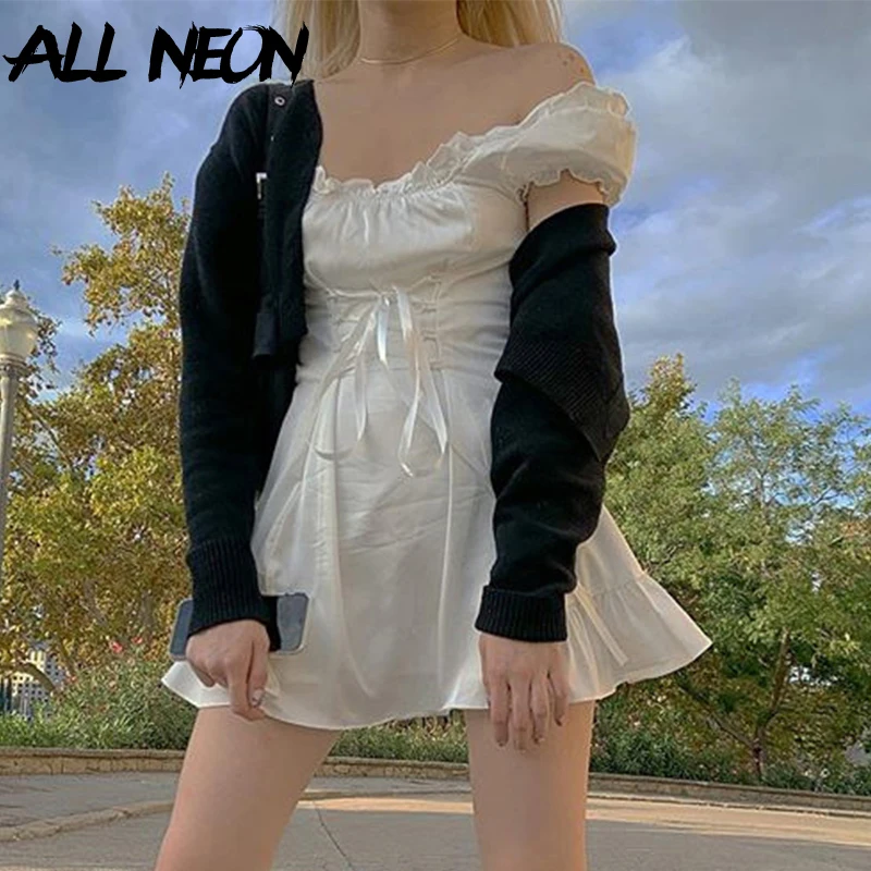 ALLNeon E платье для милой девочки с открытыми плечами кружевное маленьких девочек